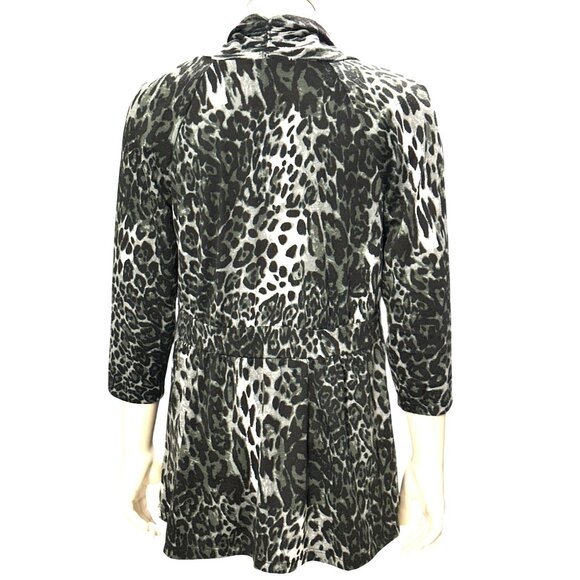 AB Studio Leopard Print Cardigan Black Gray Medium Lightweight Knit Open Front - Picture 4 of 9